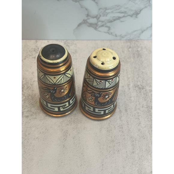 Vtg Cooper Hand Painted Greek Salt and Pepper Shakers - Picture 2 of 8